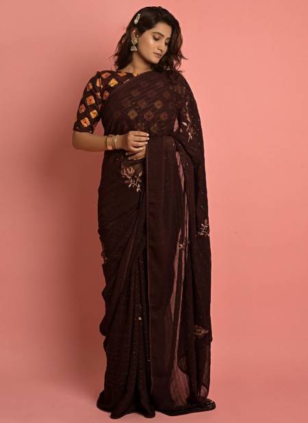 Dark Brown Colour RIHANA DARK fancy Printed Party Wear Latest Saree Collection 4701